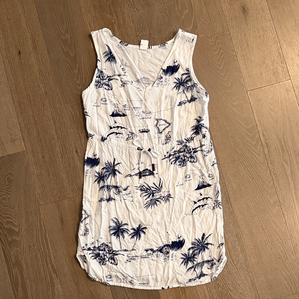 Palmwave Hawaii white & blue tropical dress/coverup. Size: Large. Gently Used.